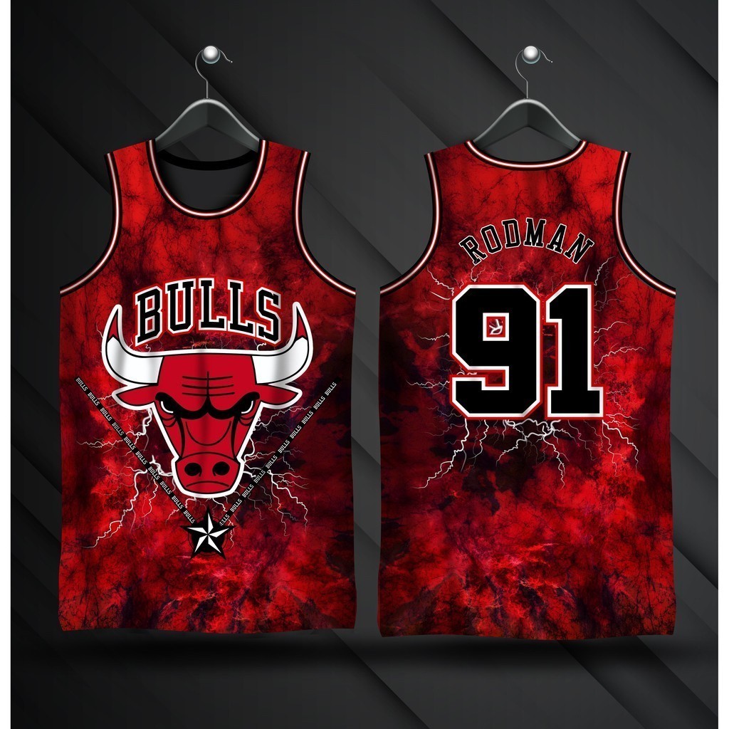 Men Bulls Rodman 91 เสื้อบาสเก็ตบอล 3D พิมพ์แขนกุดกีฬา Tank Top