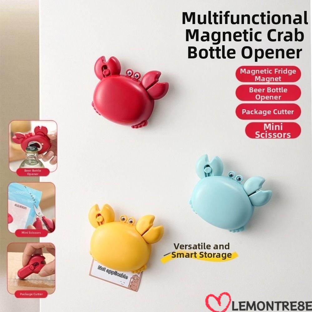 LEMONTREE ที่เปิดขวดแม่เหล็ก, การ์ตูนปู 4-in-1 Crab ที่เปิดขวด, พร้อม Mini Scissors & Box Cutter ที่