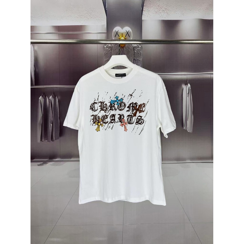 Chrome Hearts/Chrome Hearts ผู้ชายผู้หญิงเสื้อยืดพิมพ์เสื้อยืดหลวมเสื้อยืด Home Simple NQGG