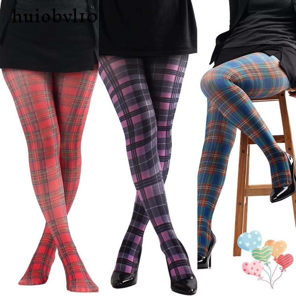 HUIOBVLTH พิมพ์ Tights, Semi-Opaque สก๊อตตรวจสอบรูปแบบถุงน่องสตรี,แฟชั่นสีแดงสีม่วงสีฟ้าคลาสสิก Tart