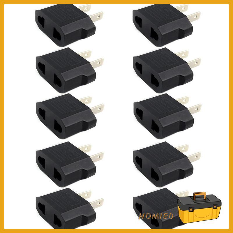 HOMIE0 10 ชิ้น US EU ถึง US Euro Euro Euro Plug Converter Travel Adapter ซ็อกเก็ตไฟฟ้า