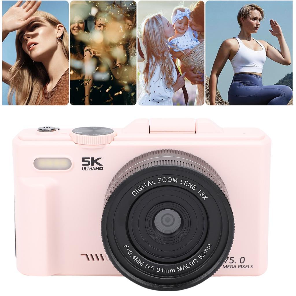 Wowowi กล้องดิจิตอลสําหรับถ่ายภาพ 5K Vlogging พร้อม 3in 180° Flip Screen 18X Zoom WiFi Compact Trave