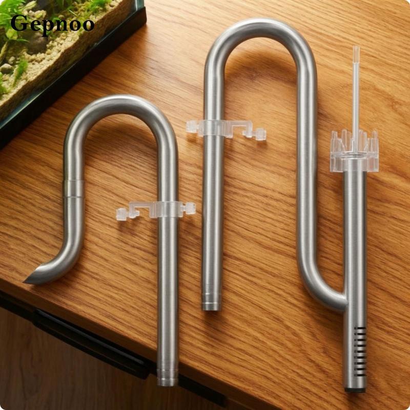 [Gepnoo] Aquarium Surface Skimmer Sleek Stainless Inflow Outflow Pipe Set ขจัดฟิล์มพื้นผิวสําหรับถัง