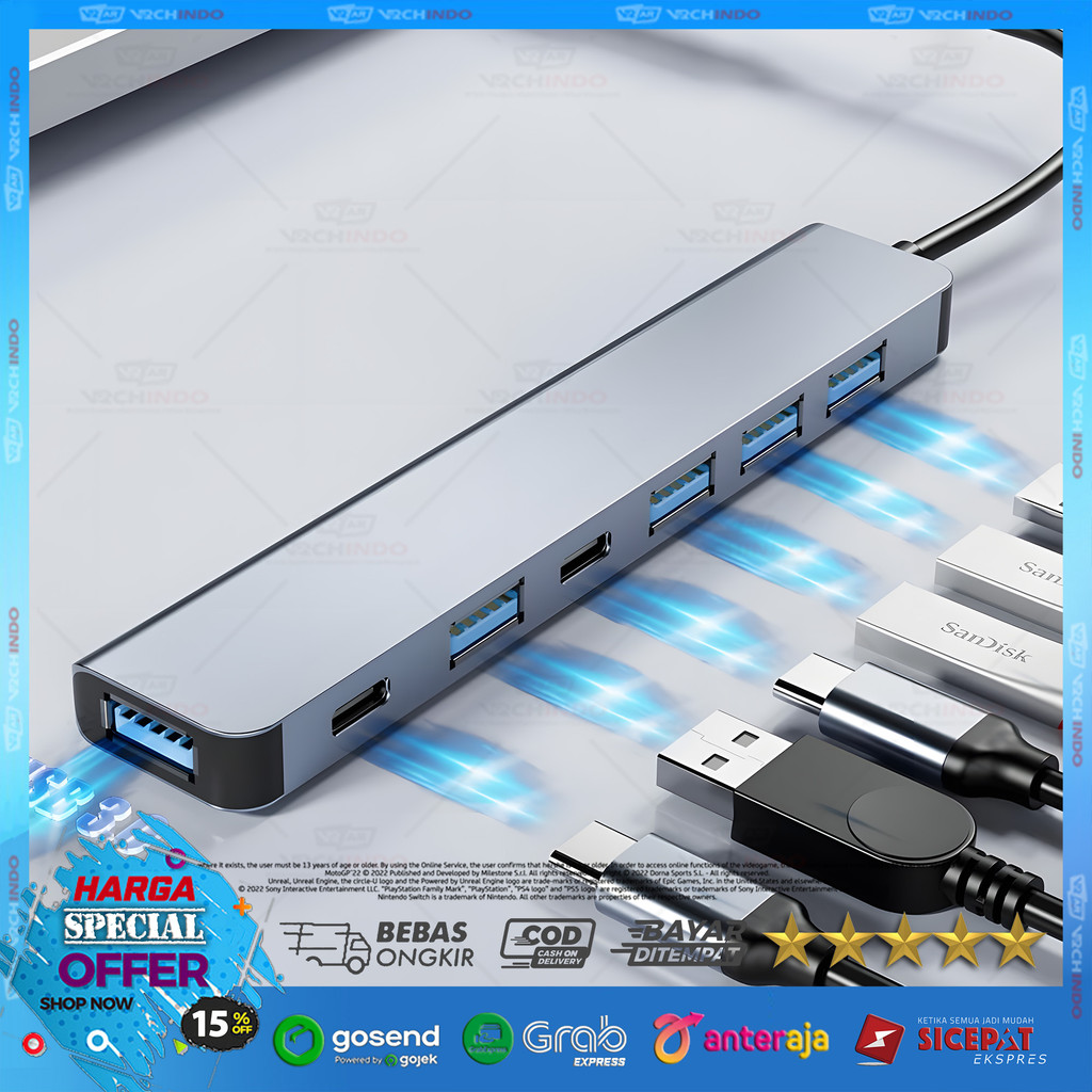 Multiport USB Hub / USB C Hub 7 in 1 Adapter USB 3.0 สําหรับแล็ปท็อปแท็บเล็ตและคอมพิวเตอร์