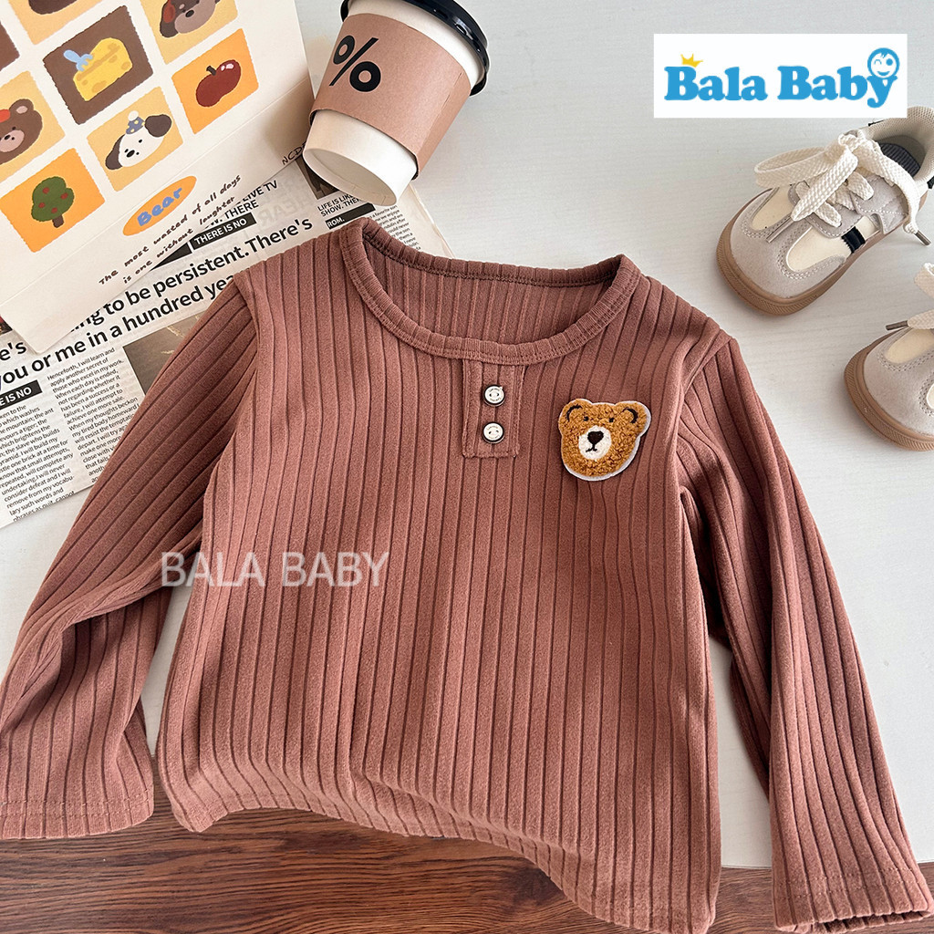 เสื้อยืดแขนยาว เสื้อแขนยาวเด็ก ผ้าร่องคุณภาพดี สีพื้นลายหมี Size80-120cm CX41 รูปที่ 7