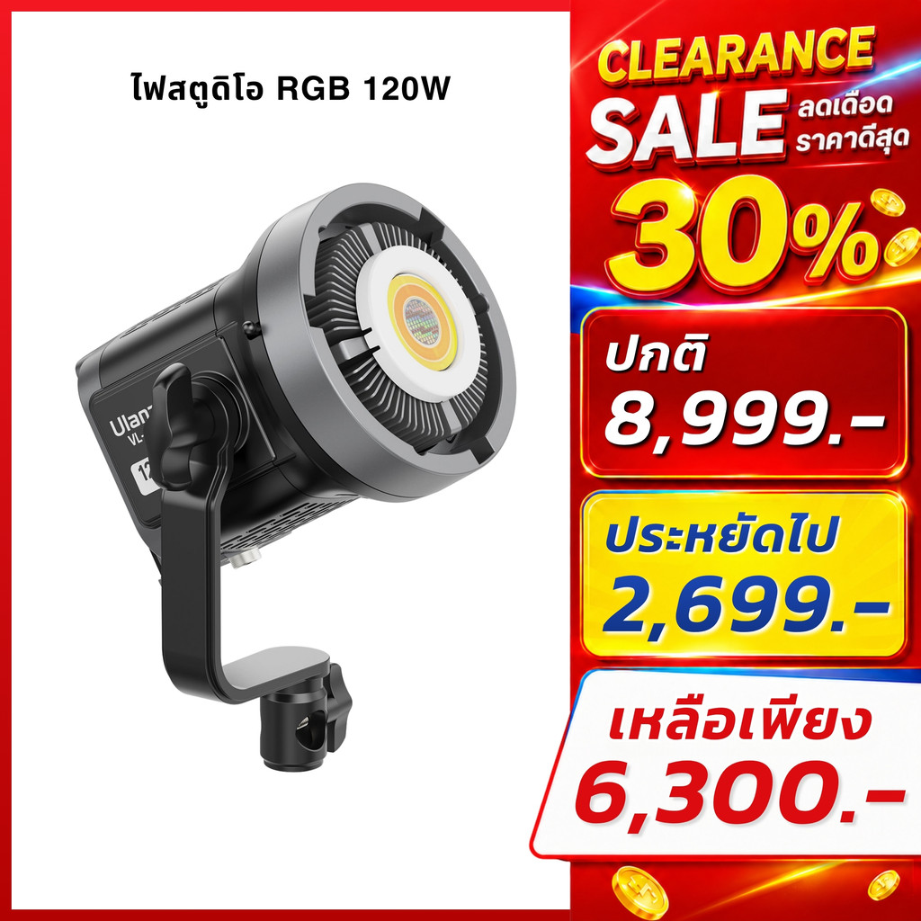 Ulanzi VL120C RGB ไฟสตูดิโอ ไฟ COB ไฟถ่ายภาพ 120W พร้อมโหมด RGB เอฟเฟกต์ในตัว รองรับ Bowen Mount