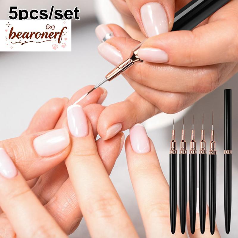 Bearonerf] 5 ชิ้น/เซ็ต Professional Nail Art Liner แปรงสําหรับ Striping ภาพวาดออกแบบ,เจล Liner เล็บแปรงสําหรับเล็บ 7/9/11/15/20 มม.ใหม่