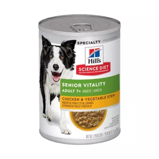[เซต 12 กระป๋อง] Hill's Science Diet Senior Vitality อาหารกระป๋องสุนัข 7+ สูตรสตูไก่ย่าง ขนาด 354 กรัม (12 กระป๋อง)