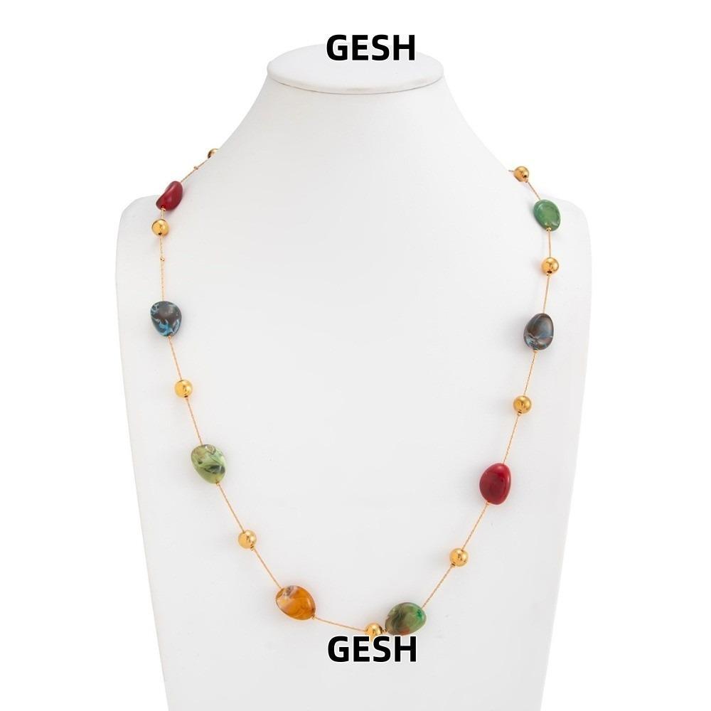 GESH Boho ชั้นสร้อยคอ,ยาวหลายสีเรซิ่นลูกปัดสร้อยคอ,Gradient Hue CCB ลูกปัดชั้นออกแบบGradient Hueสร้อ