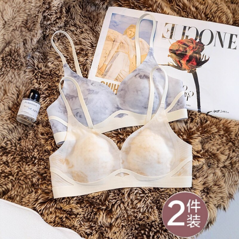 Floral Tie-Dye Wireless Minimizer Bra, Thin Breathable Seamless V คอ