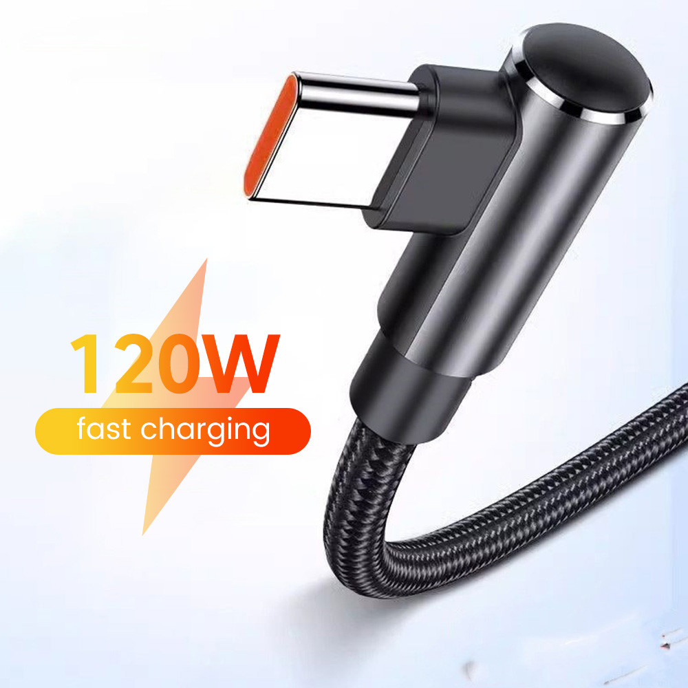 Elough 90 องศา PD100W Fast Charging ประเภท C ถึง Type C สาย 1M 2M Dual Type C PD Charger ข้อมูลสายไฟ