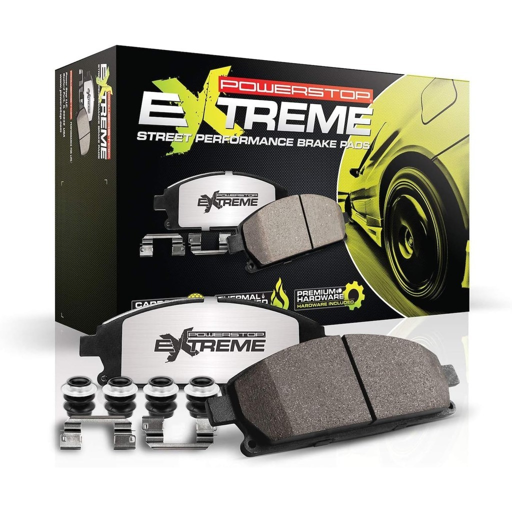 Power Stop Z26-1914 ด้านหลัง Z26 Street Warrior คาร์บอนไฟเบอร์-ผ้าเบรคเซรามิคพร้อมฮาร์ดแวร์