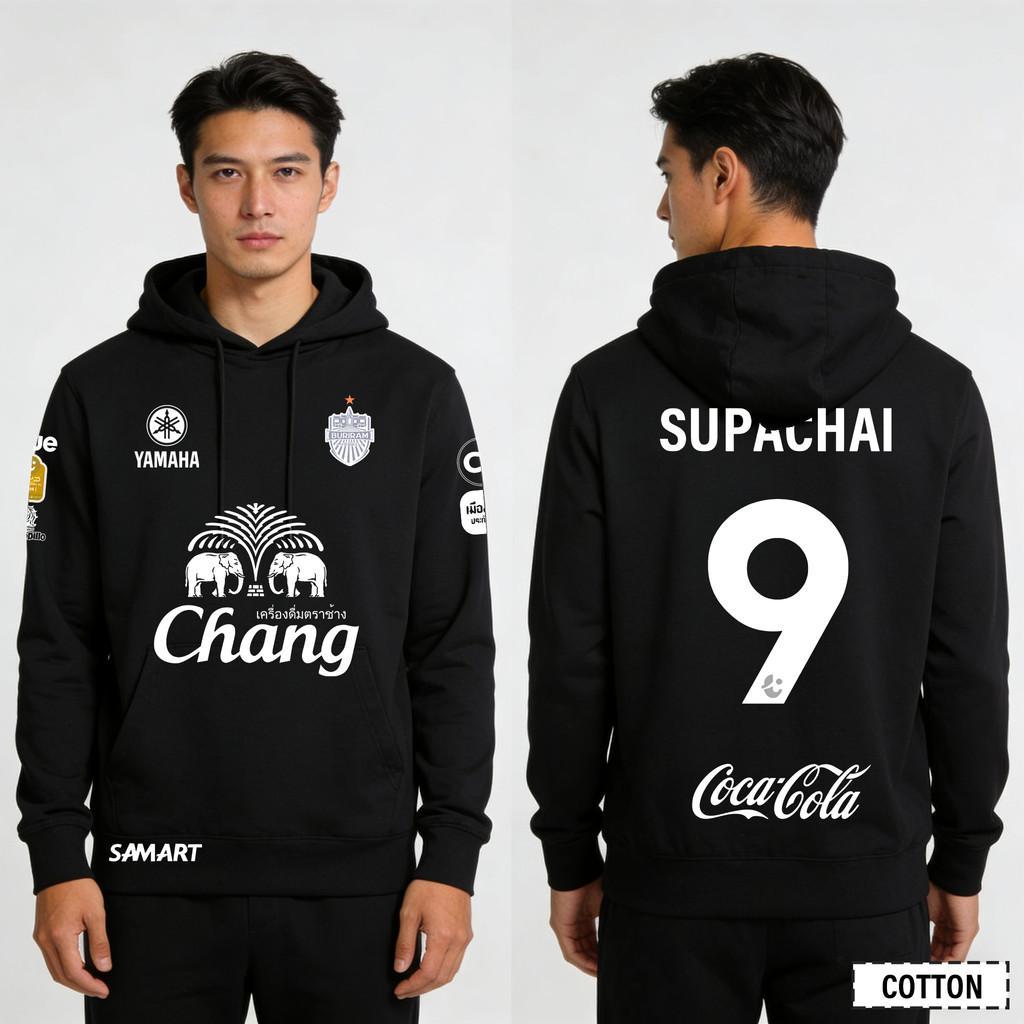 Buriram United เสื้อฮู้ดดี้สีดำ บุรีรัมย์ ยูไนเต็ด สำหรับผู้ใหญ่ ฤดูกาล 2025-26 ขนาด S-5XLฤดูร้อนผ้า