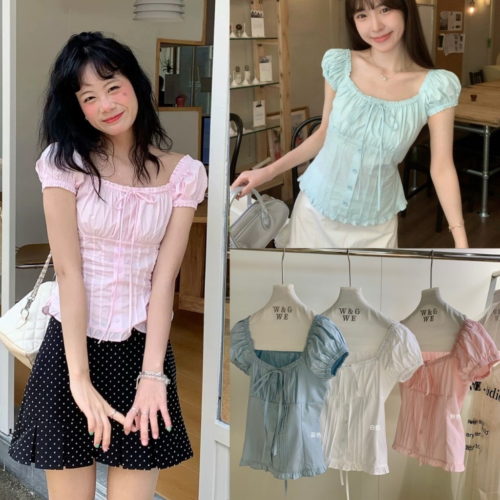 ❤ 🧵 🇰🇷 W10692 เสื้อเบลาส์รุ่นนี้น่ารักแบบเต็มสิบไม่หัก! 🌸 งานดีไซน์คอกว้างปาดไหล่ได้นิดๆ แฟชั่นเกาหลี TAG WG.WE 🧵🧡