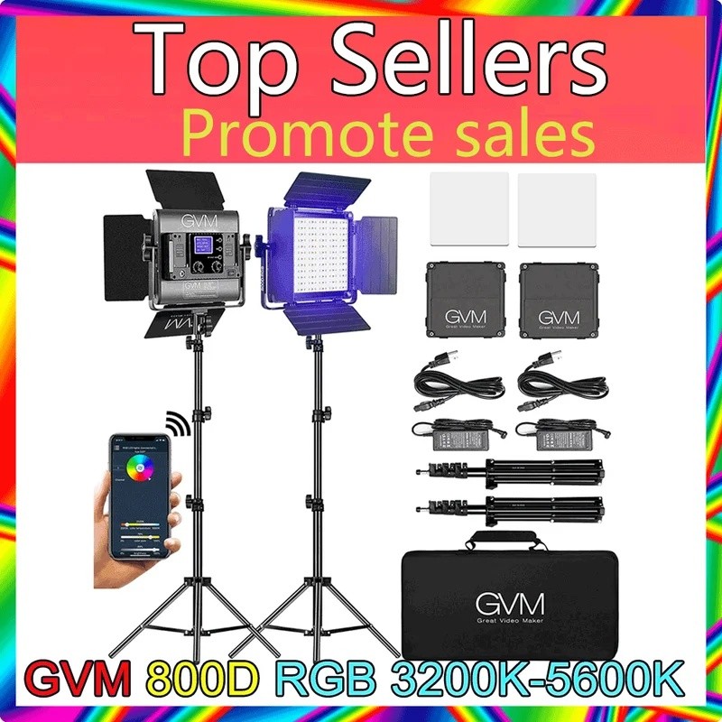 JT3B 2 แพ็ค GVM 800D RGB LED การถ่ายภาพ 3200K-5600K,8 ประเภทฉากวิดีโอชุด APP ควบคุมสําหรับ YouTube S