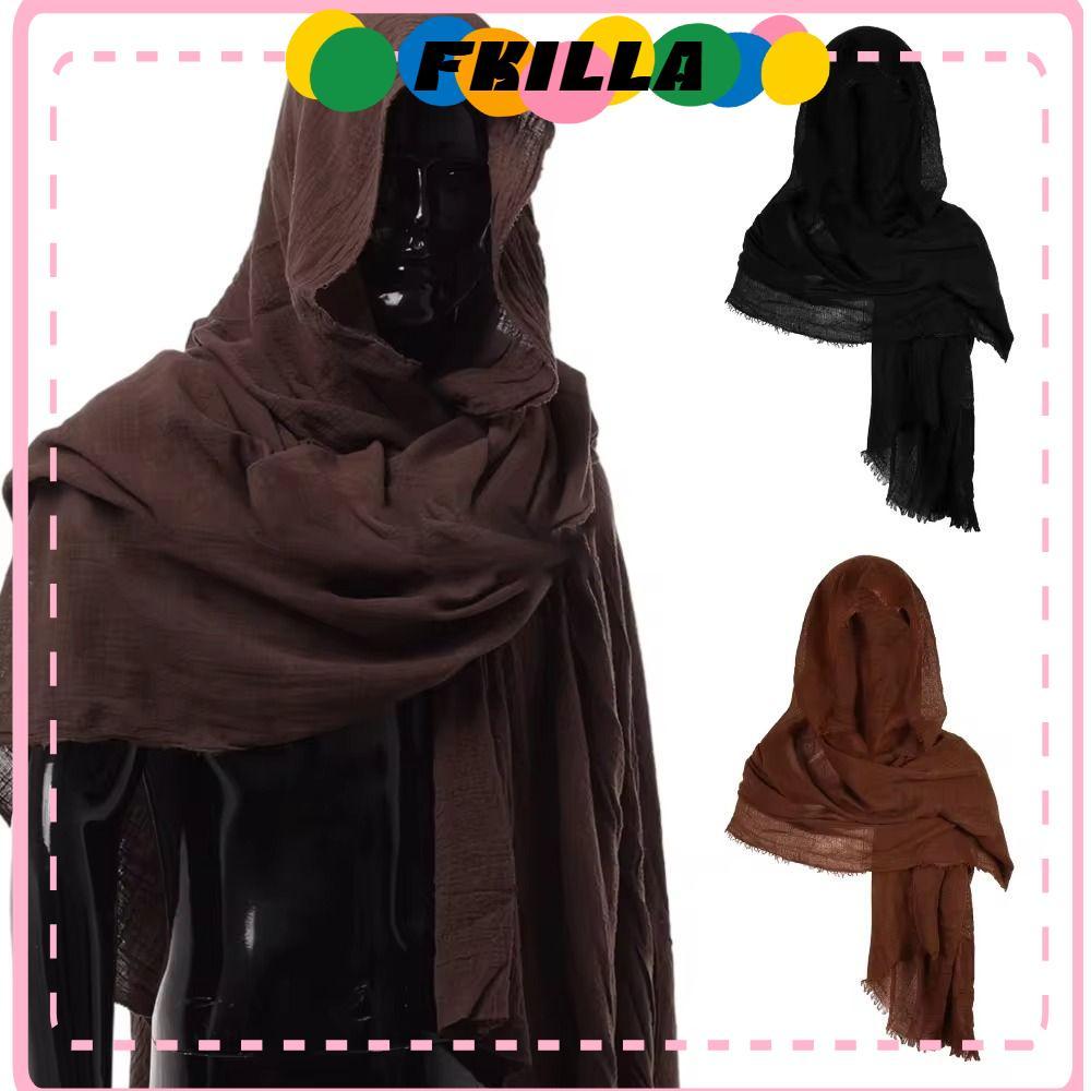 FKI Mens Medieval Pirate Retro Hood, Lightweight Unisex Wrap Cloak, Black/Brown Vintage Pirate Scarf