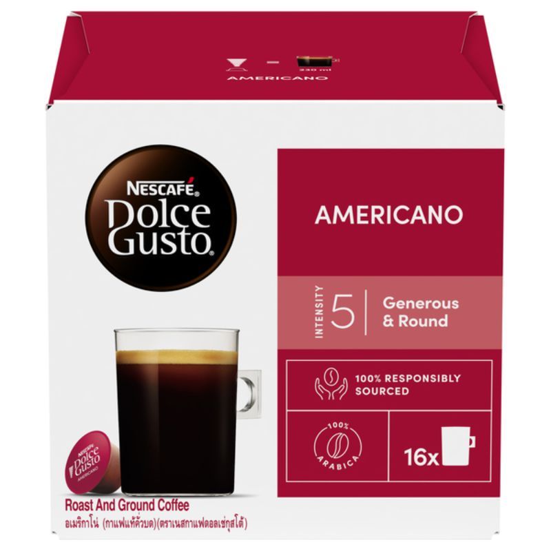 เนสกาแฟดอลเช่กุสโต้กาแฟคั่วบดอเมริกาโน่ 16แคปซูล 126.4ก Nescafe Dolce Americano 126.4g [หมายเลขบาร์โค้ด 8934804035178 ]
