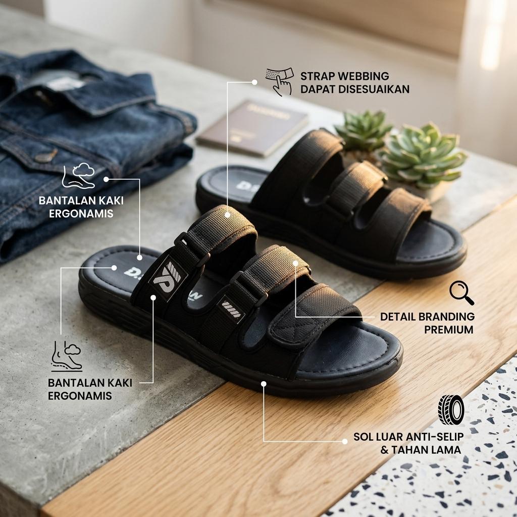 Diarfa Mens Pylon Rubber Strap Sandals / Casual Black Pylon Slide Sandals