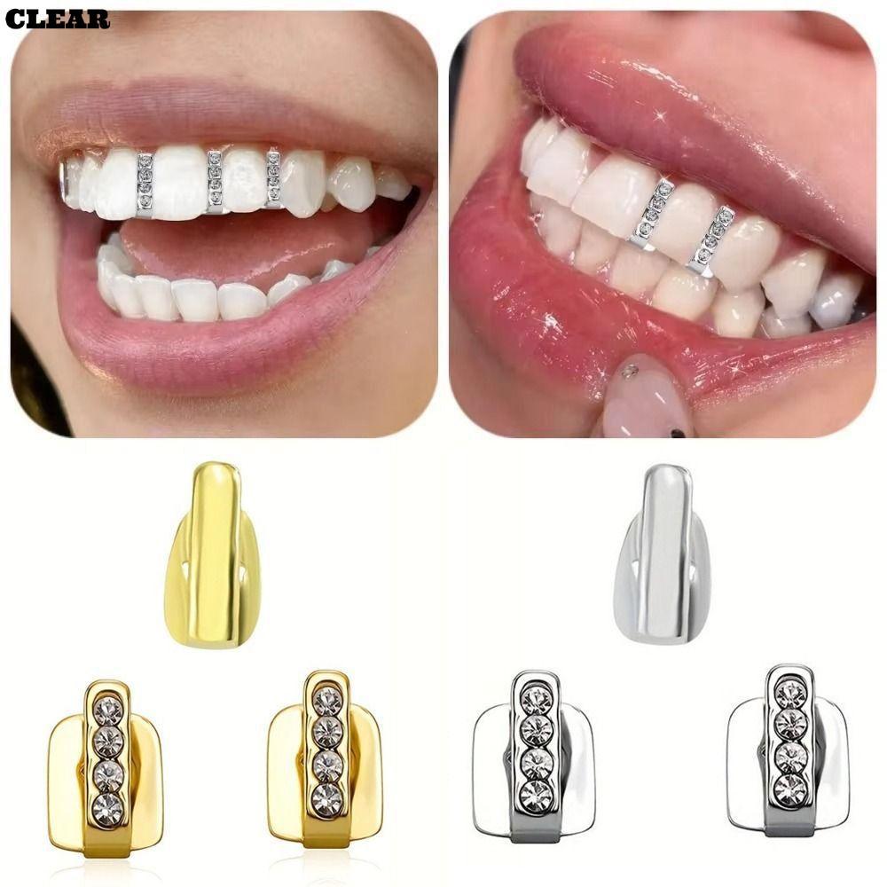 3 ชิ้น Hip Hop ฟัน Grillz, Hollow Shiny Zircon Grillz, Rhinestone ฟันหมวกผู้หญิงผู้ชาย