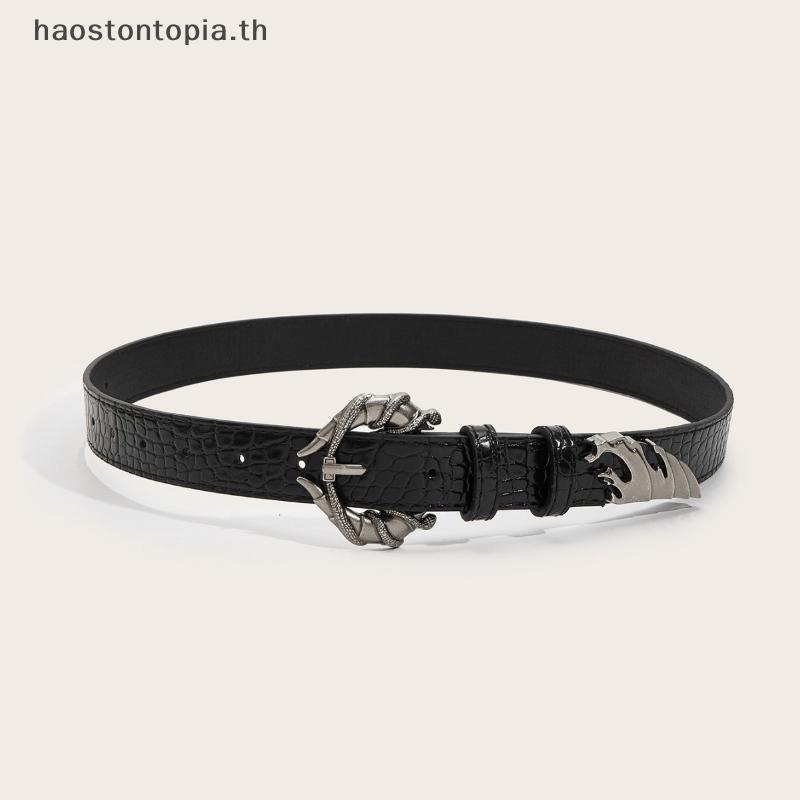 Haostontopia ผู้หญิงอินเทรนด์ Y2K เข็มขัดเอวงู Bule หนัง PU รูปแบบจระเข้ Streetwear สําหรับทุกวันแฟช