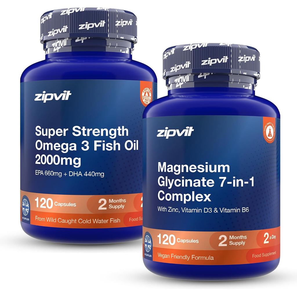 Zipvit Omega 3 2000mg + Magnesium 7-in-1 Complex, Mind & Body Bundle, พอร์ตหัวใจ,สมอง,วิสัยทัศน์,กล้
