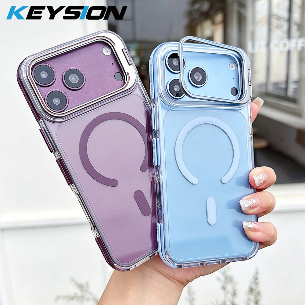 KEYSION ขาตั้งเลนส์โลหะเคสโทรศัพท์แม่เหล็กสําหรับ iPhone 17 18 Pro Max TPU + PC HD โปร่งใสกันกระแทกฝ