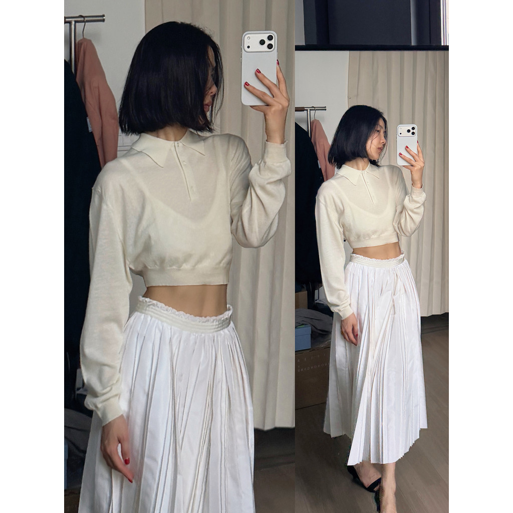 R ROMI STUDIO 16-เข็ม High-Density Mulberry Silk Cashmere Wool Soft Polo Wool Top RWDSST3346