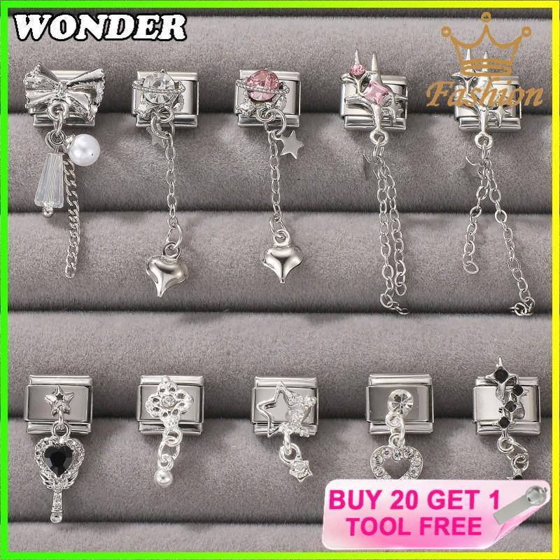 ชุดพู่ยาวอิตาเลี่ยนสร้อยข้อมือ Charm Fit 9 มม.สร้อยข้อมือสแตนเลสเครื่องประดับทําอุปกรณ์เสริม DIY Retro บุคลิกภาพโมดูลสร้อยข้อมือ