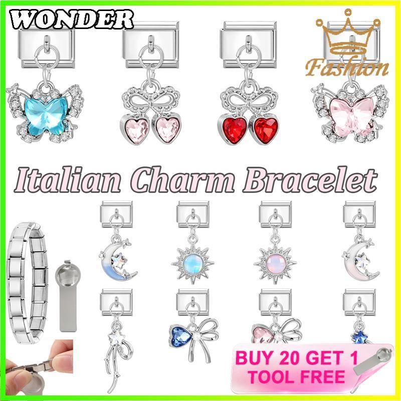 Sun Moon จี้อิตาเลี่ยน Charm สร้อยข้อมือ Fit 9 มม.สร้อยข้อมือสแตนเลสเครื่องประดับทําอุปกรณ์เสริม DIY Retro บุคลิกภาพโมดูลสร้อยข้อมือ