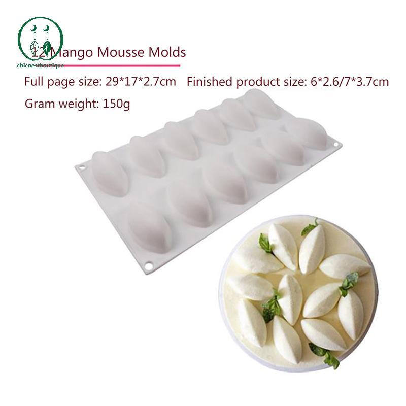 [Chicnest] 12 Cavity Silicone Cake Fondant Mold Form Quynelle Shaped Mould Mousse Cake Tool BU