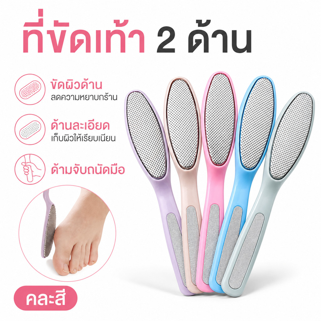 (2แถม1) แปรงขัดเท้า สแตนเลส 2in1 ขจัดผิวเท้าแข็ง ขนาด 17 ซม. 2294