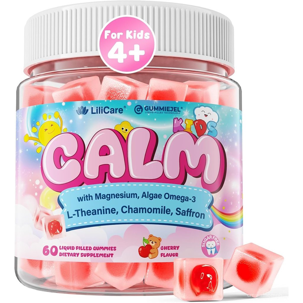 Kids Calm Bisglycinate Saffron Gummies + Vegan Omega 3 - Glycinate Chelated Supplement for Kids w/L-