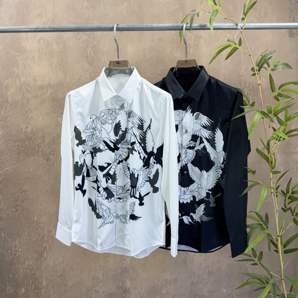 JF7V พิมพ์ Peace Pigeon Skull พิมพ์เสื้อแขนยาวเสื้อแฟชั่นผู้ชายผู้หญิง