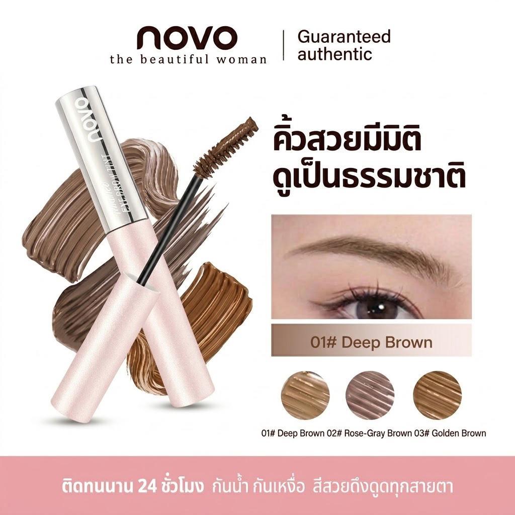 novo เจลย้อมคิ้วเนื้อแมทกำมะหยี่ มาสคาร่าคิ้ว สามมิติ เจลเขียนคิ้วกันน้ำและกันรอยเปื้อน  คิ้วธรรมชาต