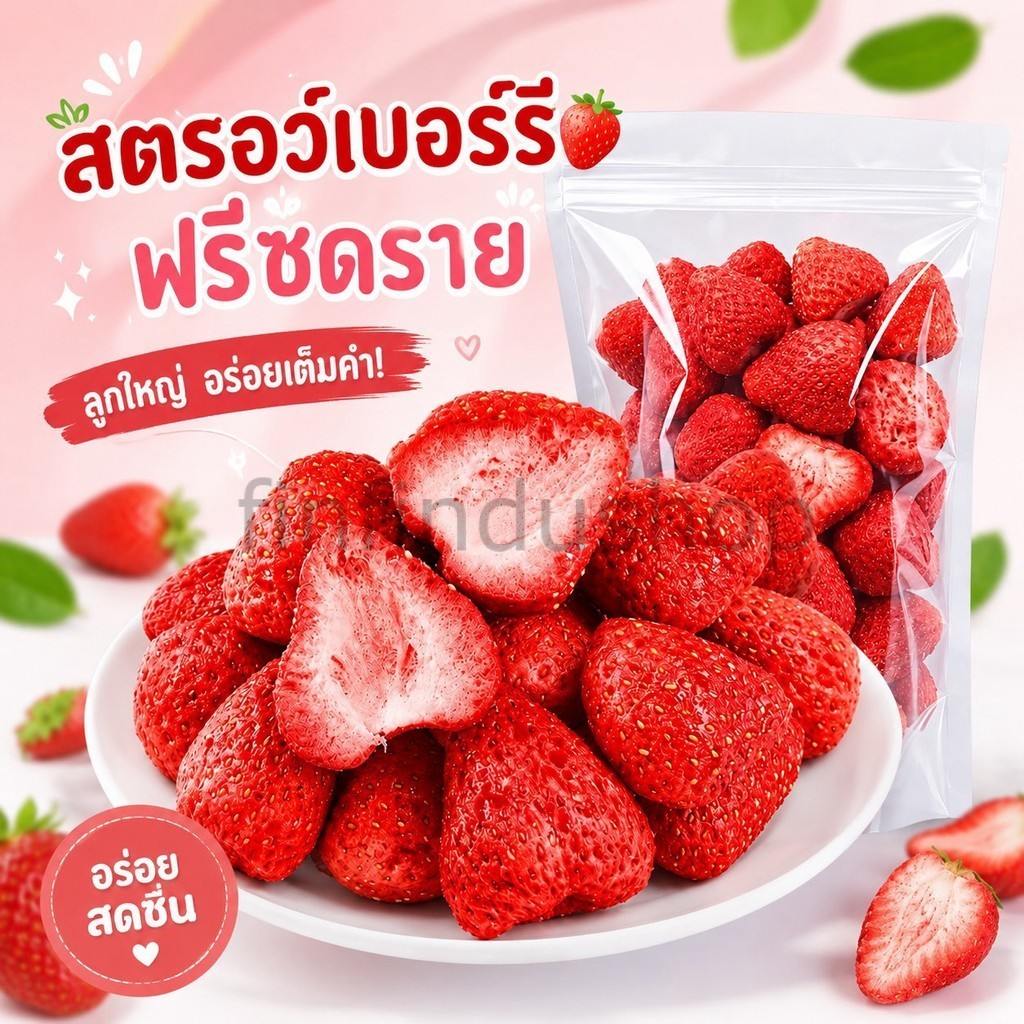 🍓 ✨ สตรอว์เบอร์รีฟรีซดราย ลูกใหญ่ เนื้อแน่น กรอบฟู ขนมผลไม้ 😋