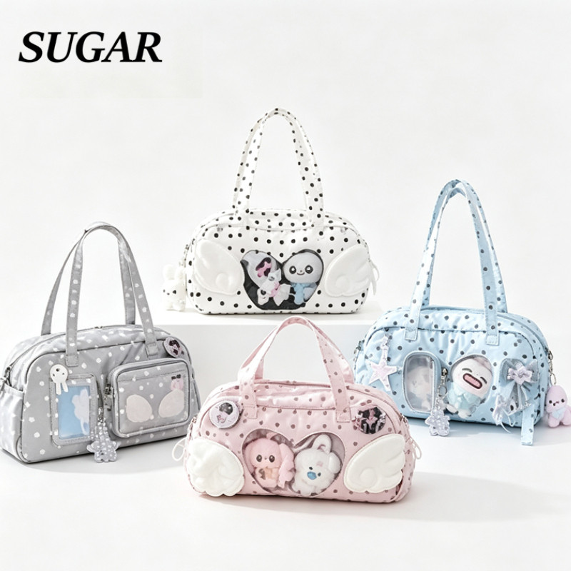 กระเป๋าคอนเสิร์ต กระเป๋าสะพายข้าง Y2K เกาหลี Ita Bag ช่องโชว์ตุ๊กตา ลายดาว ปีกนางฟ้า สายสะพายแถม