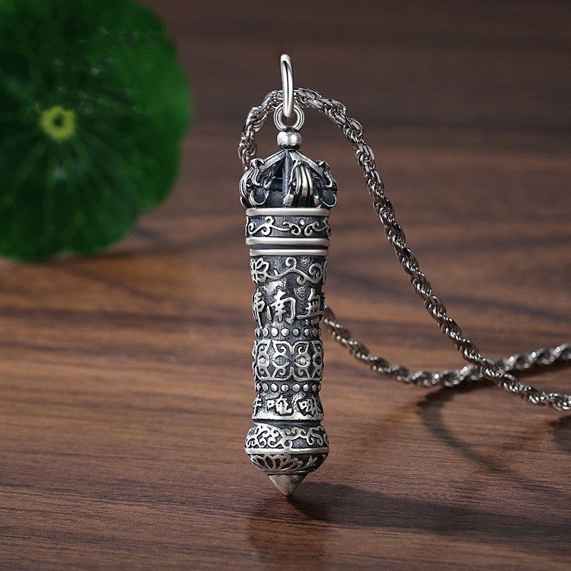 Preferred in-stock items#Yuwen Namo Amitabha Gau Box Pendant, Sterling Silver, Men's, with the Heart