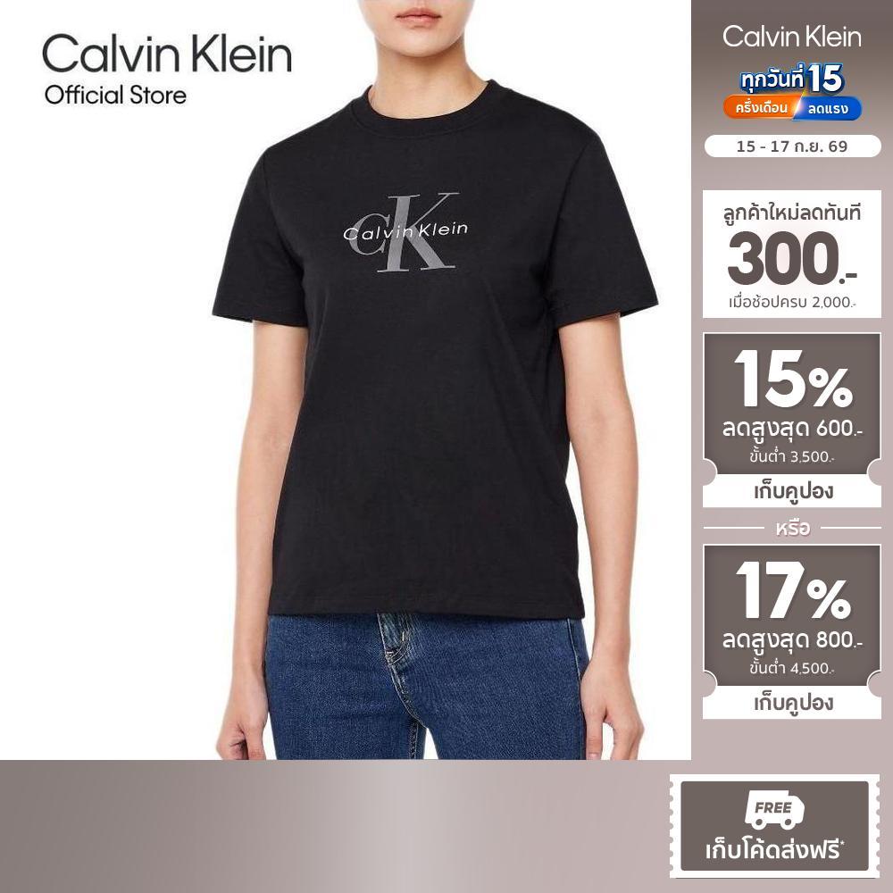 CALVIN KLEIN เสื้อยืดคอกลมแขนสั้นผู้หญิง Monogram Logo ทรง Regular รุ่น 47B865G UB1 - สีดำ