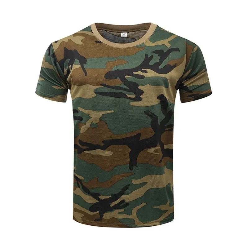 เสื้อยืดลายพรางสำหรับผู้ชาย แฟชั่นลำลองสำหรับกิจกรรมกลางแจ้ง คอกลม แขนสั้น เสื้อยืดสำหรับกีฬากลางแจ้ง น้ำหนักเบา