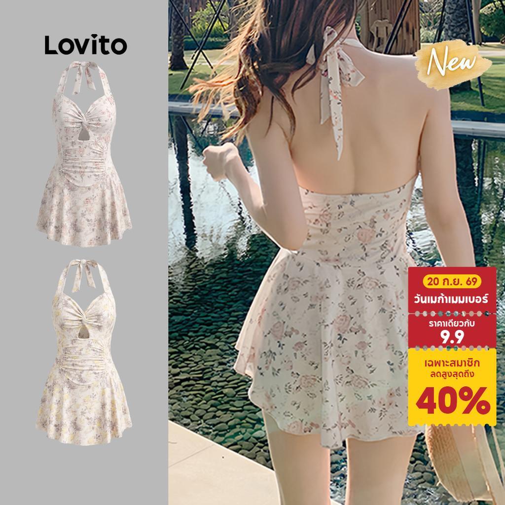 (New Arrival) Lovito ชุดว่ายน้ํารูปแบบโบฮีเมียนแบบวันพีซ ดีไซน์กลวง เหมาะสําหรับฤดูใบไม้ผลิ/ฤดูร้อน LNE148948