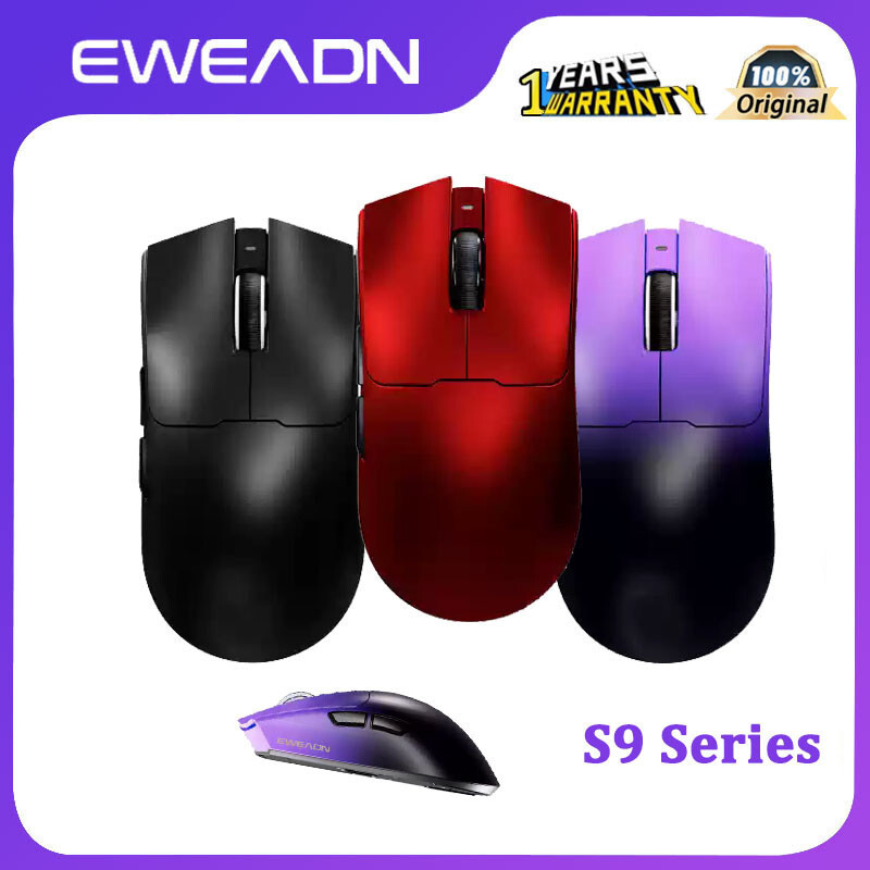 EWEADN S9 เมาส์เกมสามโหมด,รองรับ Double 8k Return Rate PAW33795/3950Nano เคลือบผิวน้ําแข็งเมาส์สําหร