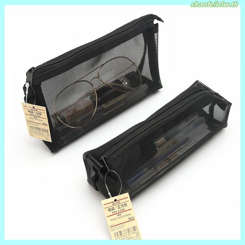 กระเป๋าดินสอ ญี่ปุ่น MUJI เครื่องเขียนโปร่งใสตาข่ายดินสอสอบนักเรียนสําหรับผู้ชายและผู้หญิงเรียบง่ายก