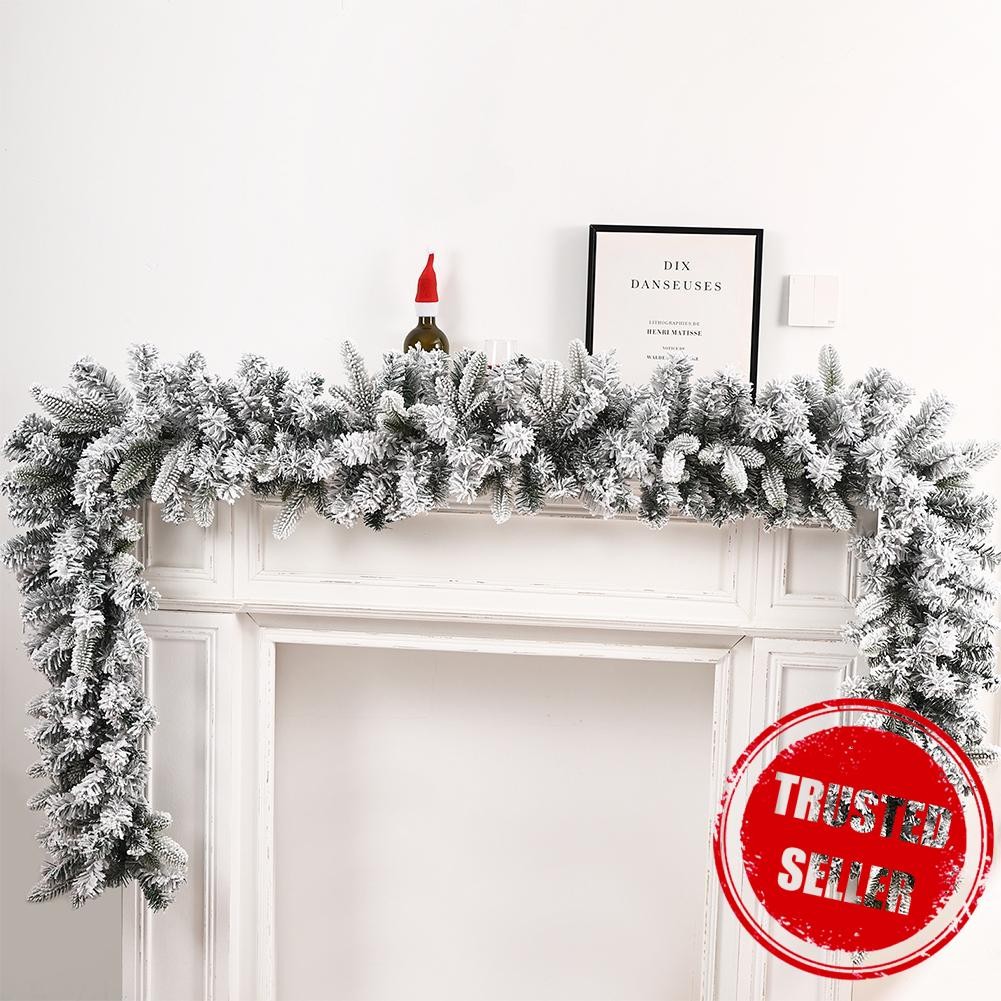 พวงมาลัยหวายคริสต์มาส 6 ฟุต/9 ฟุตพร้อมการออกแบบที่สมจริง - Flocked Pvc Vine สําหรับเตาผิง Mantel, W0
