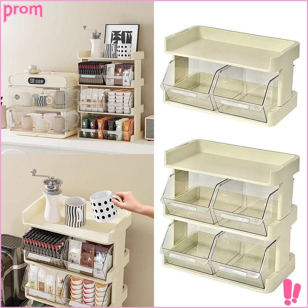 PROM ชั้นวางลิ้นชักเก็บของ,หลายชั้นเป็นมิตรกับสิ่งแวดล้อมวัสดุกล่องเก็บแสดง,สร้างสรรค์มัลติฟังก์ชั่โปร่งใสประหยัดพื้นที่โต๊ะออแกไนเซอร์แร็คถุงชากาแฟ