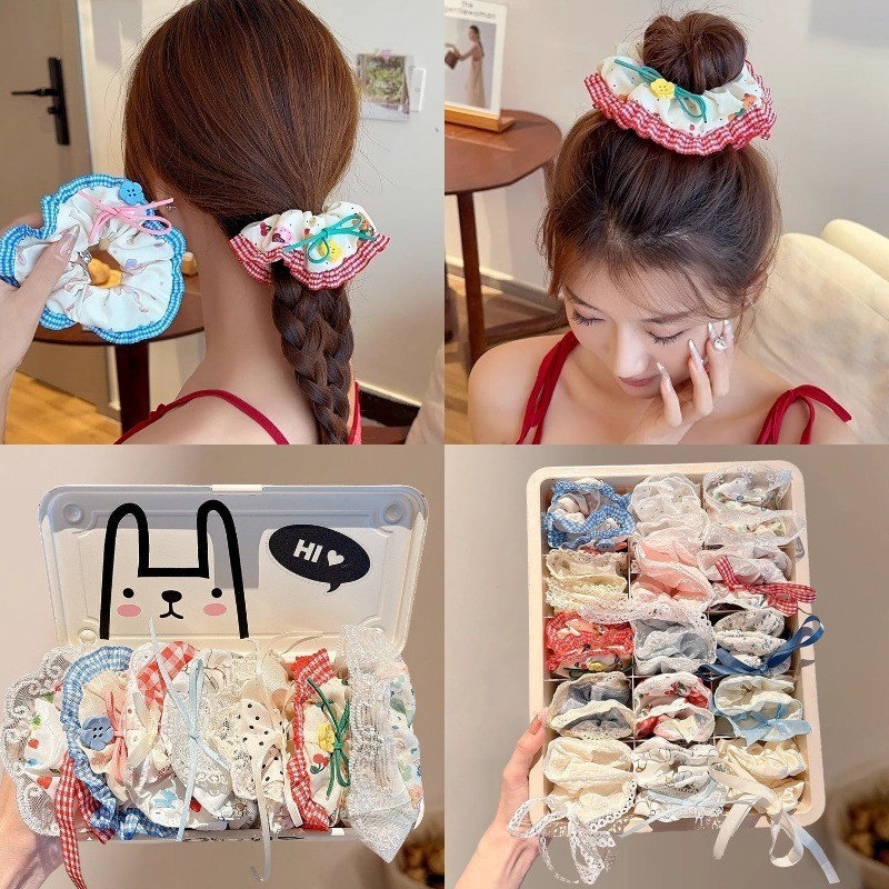เซตscrunchieสีชมพูขนาดใหญ่ พร้อมใช้งาน อุปกรณ์เสริมแต่งผมสไตล์เกาหลี - รูปที่ 6