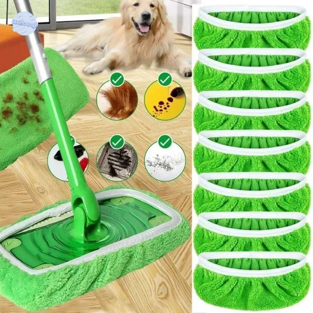 LUXELUNGE 6 ชิ้น Swiffer เปลี่ยนผ้าม็อบ, ผ้าถูพื้นไมโครไฟเบอร์ดูดซับล้างทําความสะอาดได้, ผ้าเปลี่ยนซับนุ่มหนาแบบใช้ซ้ําได้ที่ทนทานในครัวเรือน
