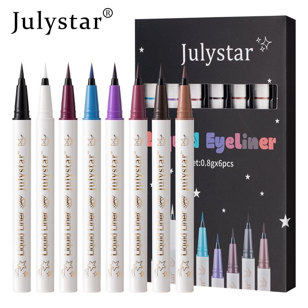 Julystar ไม่ง่ายต่อการรอยเปื้อน Long-Lasting Waterproof Eyeliner 6 ชิ้นชุดโกหก Silkworm Down to Eye 
