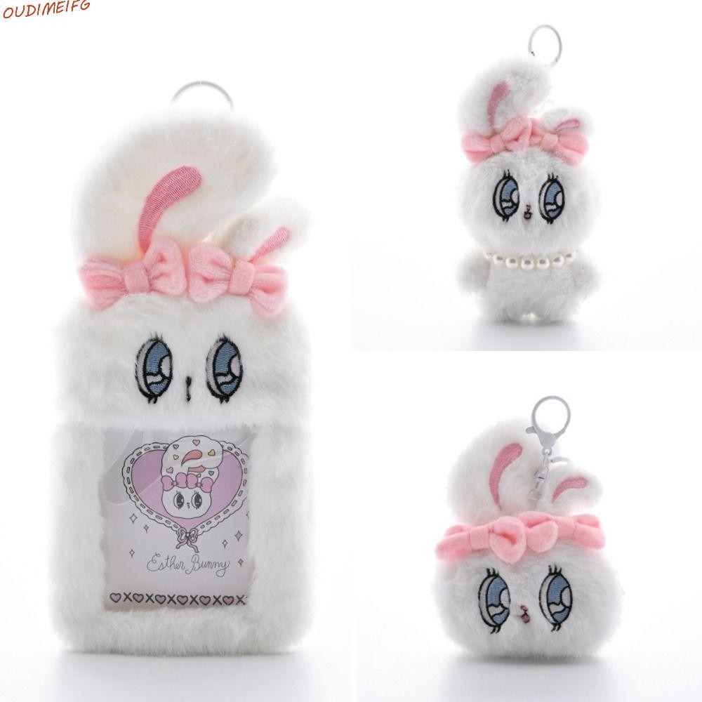 OUDIFG ตุ๊กตา Esther Bunny ตุ๊กตาตุ๊กตา, โบว์นุ่ม Esther Bunny การ์ด, Kawaii Fur Fluffy Comfy กระต่า