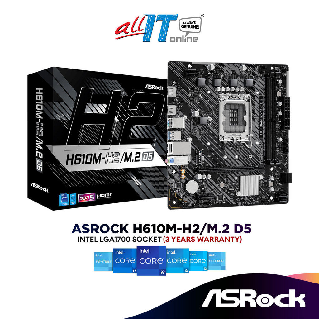 AsRock H610M-H2/M.2 D5 Micro ATX (mATX) เมนบอร์ด Intel LGA1700 รองรับ 14th/13th/12th Gen Intel