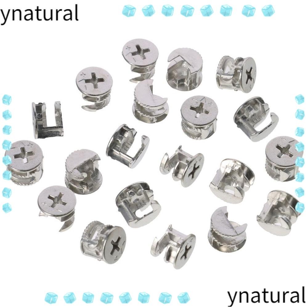 YNATURAL น็อตล็อคลูกเบี้ยว 20 ชิ้น, อุปกรณ์ตัวเชื่อมต่อเศษไม้สังกะสี, แบบพกพา 14.6*11.5 มม. Thread Assortment Kit เฟอร์นิเจอร์